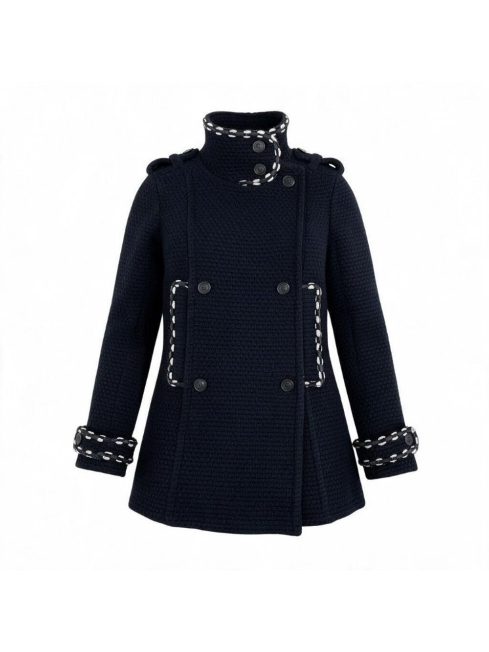 Chanel Vintage Tweed Pea Coat Black